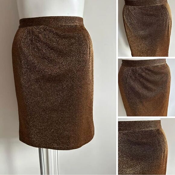 Glittery Brown/Copper Skirt, Size 16, Carmen Marc Valvo - Picture 1 of 9